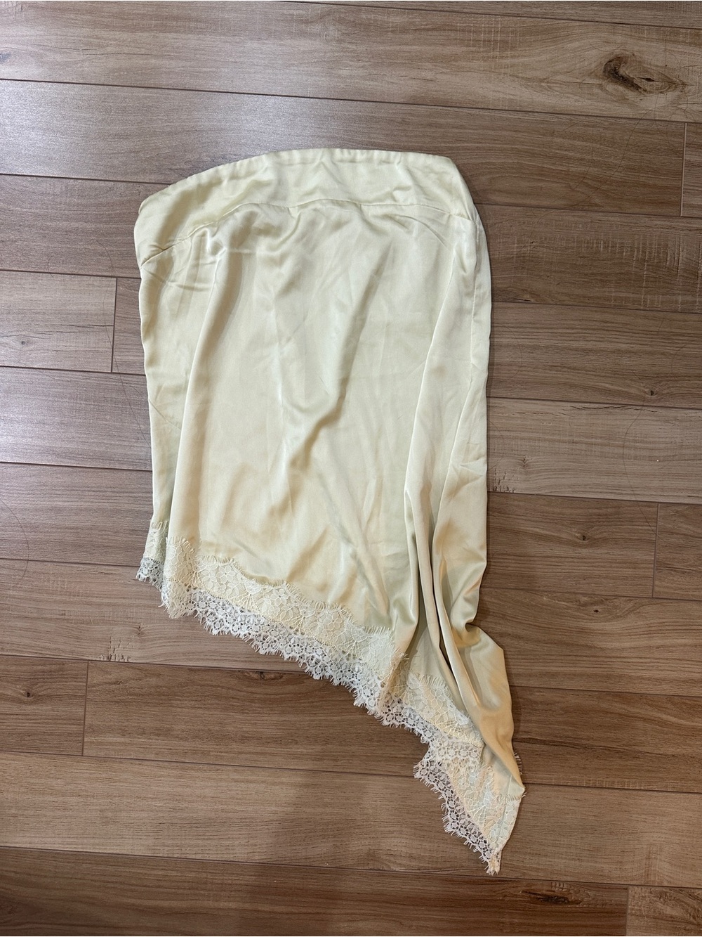 Yellow satin Lace-Trim Slip Skirt
